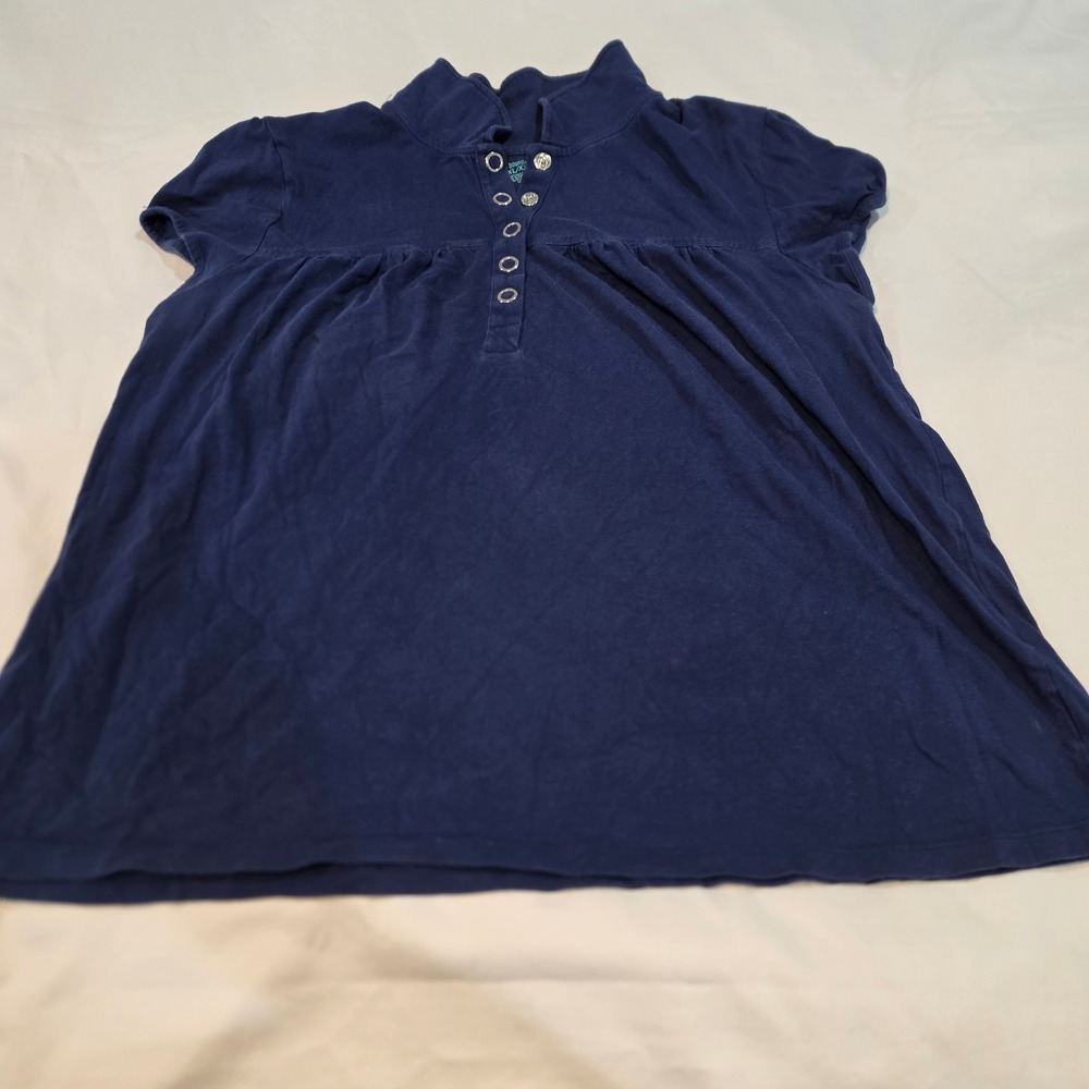 No Boundaries Polo Shirt Girls XXL Navy Blue Good Snap Grommet Empire Waist